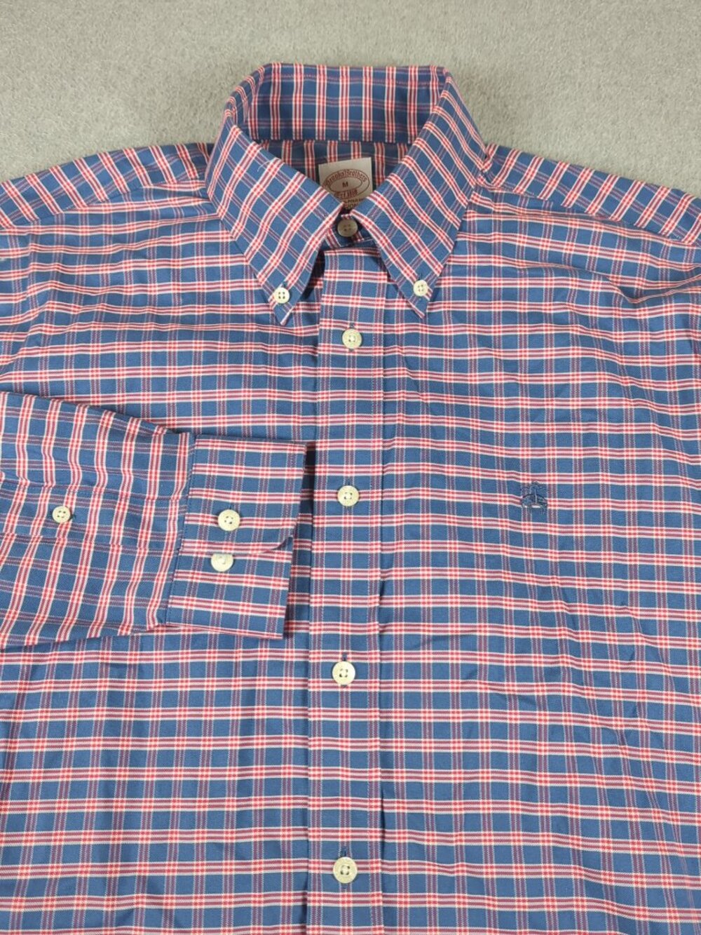 Brooks Brothers Shirt Men's Medium Plaid Traditional Fit Non-Iron Stretch